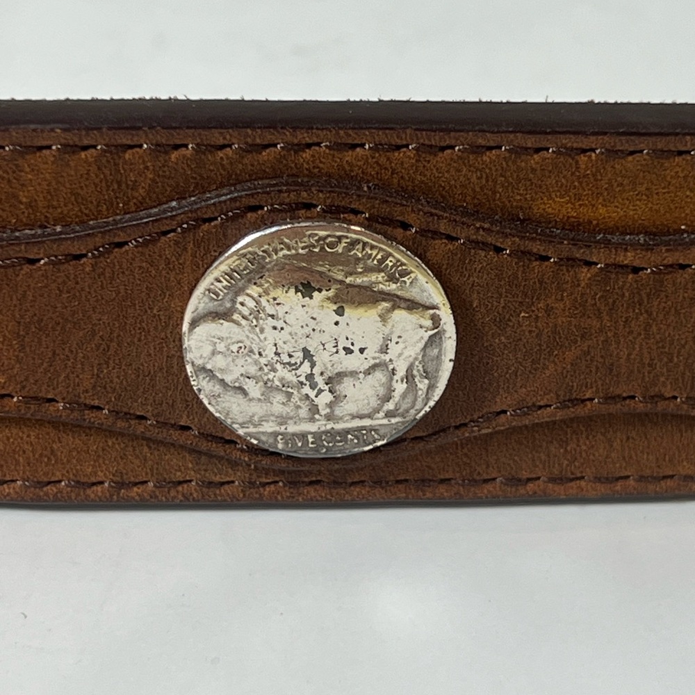 Orvis Western Buffalo Nickel Western Brown Leather Belt with Silver Buckle - Picture 3 of 8